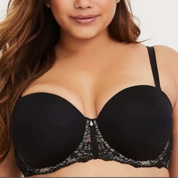 EUC Torrid black and nude microfiber and lace crystal detail multi way bra - Picture 1 of 8